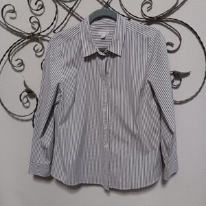 J. JILL Perfect Shirt gray white striped stretch cotton blend button down, L